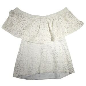 Jun & Ivy White Lace Off The Shoulder Ruffle Top Boho Blouse NT16077A Medium